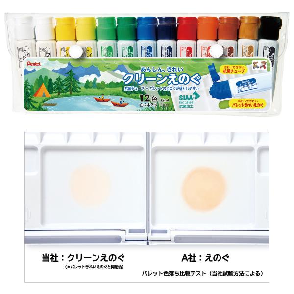 [ メール便可 ] 絵具が落としやすい クリーンえのぐ 不透明水彩絵の具 12色 白２本入 抗菌チュ...