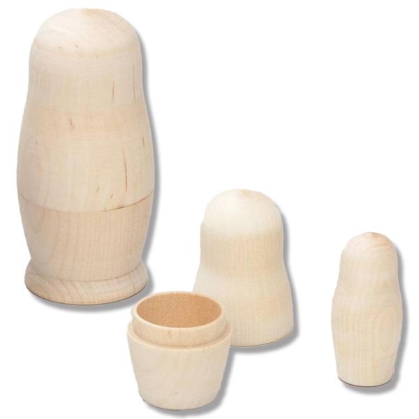 白木のマトリョーシカ 7cm 3体(2体入れ子) 約18g 無着色 【 ロシア製 手作り 工作 ハン...