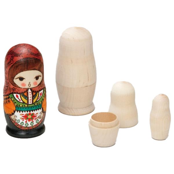 白木のマトリョーシカ 11cm 3体(2体入れ子) 約78g 無着色 【 ロシア製 手作り 工作 ハ...