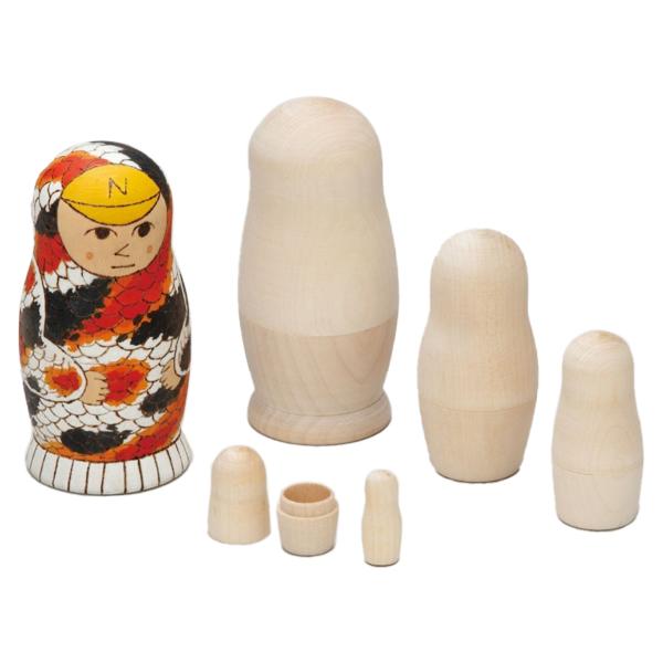 白木のマトリョーシカ 11cm 5体(4体入れ子) 約78g 無着色 【 ロシア製 手作り 工作 ハ...