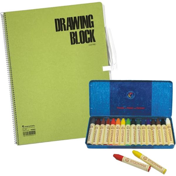 シュトックマー 蜜ろうクレヨン スティック16色 缶入り F4スケッチブック付き 【 蜜蝋 ギフト ...