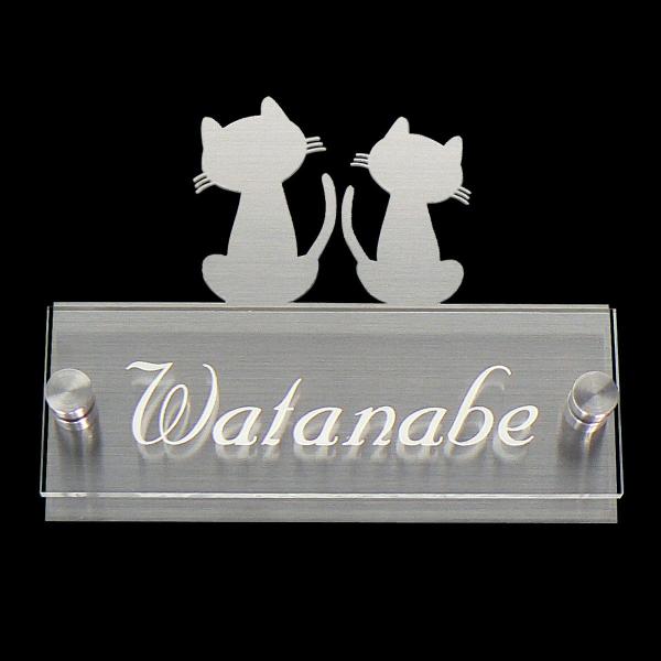 表札 ステンレス 猫 おしゃれ 戸建て アクリル ネームプレート H11