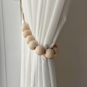 天然木 ウッドボール カーテンホルダー 全長約47cm 幅25mm