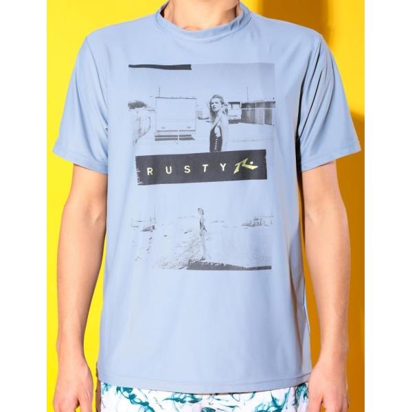 RUSTY ラスティ 水陸両用 半袖Tシャツ フォトイラスト グレー Lサイズ BLAND-245