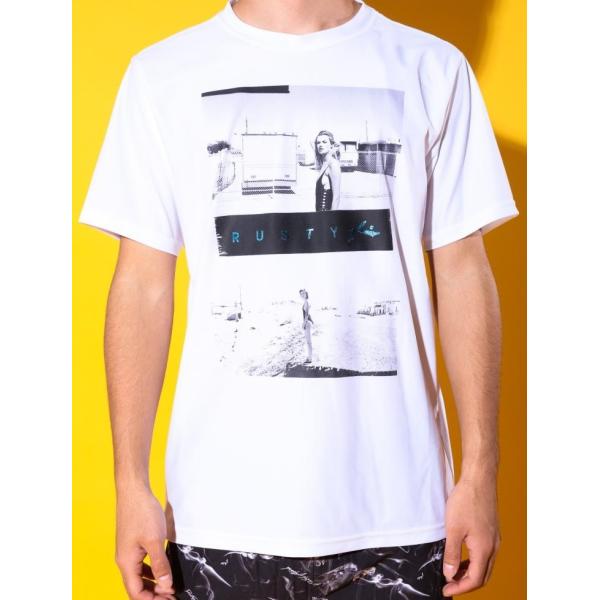 訳あり シミあり RUSTY ラスティ 水陸両用 半袖Tシャツフォトイラスト ホワイト Mサイズ B...