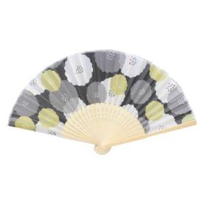 扇子 21cm フラワードット柄 イエロー 花柄 水玉 黄色 せんす 100均