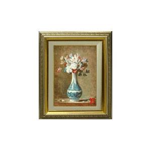 シャルダン 花瓶の花 F4 【油絵 直筆 複製画】【布張りキャンバス 