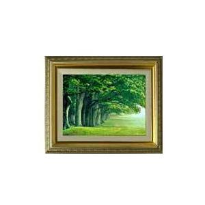 the green woods　Ｆ4サイズ　【油絵 直筆仕上げ】【額縁付】　油彩　風景画　オリジナルインテリア絵画　風水画　477×387mm　送料無料