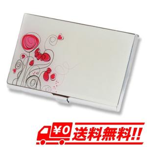 フラワー 薄型 カードケース 名刺入れ 花柄 ハンドミラー ステンレス ピンク×白 イラストチック レディース