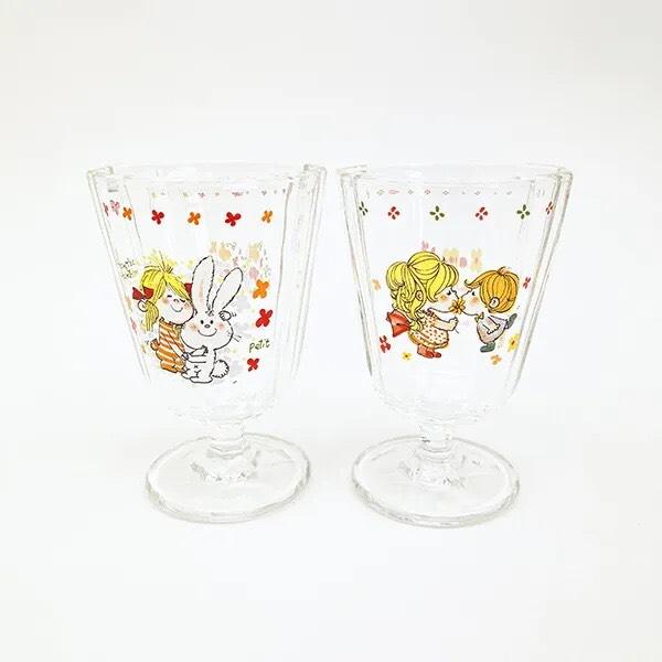 【水森亜土】脚付きグラスコップ「ウサギとオンナノコ/カップル」/グラス//コップ/ガラス/かわいい/...