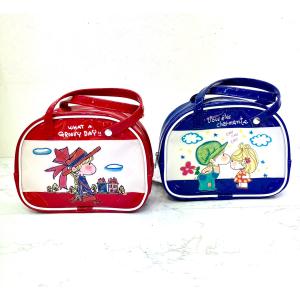 【水森亜土】ボストンバッグ風ポーチ(2種類)/H13×W17×D6ｃｍ/エナメル/グッズ/プレゼント/小物/ポーチ/キャラクター/あどちゃん/男の子/女の子