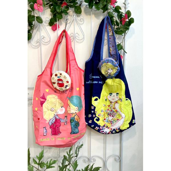 【水森亜土】エコバッグ2種/(フルーツ、サムワン)/持ち運びに便利/コンパクト/収納ポーチ/あどちゃ...