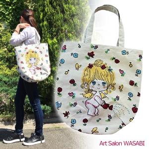 【水森亜土ちゃん】ジャガード織りトートバック「テンシ」＜白＞　あどちゃん　かわいい　通勤　通学　サブバッグ　ショルダー