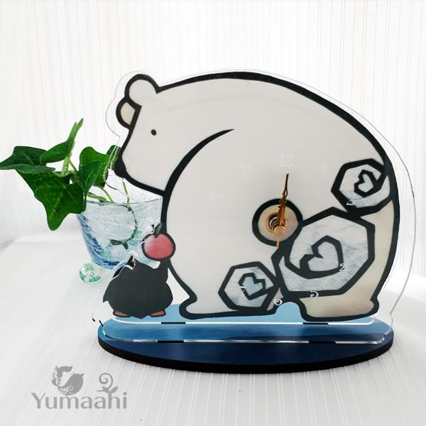 シロクマの置時計 送料無料 置き時計 時計：シロクマのおしり　動物の時計 白くま ペンギン