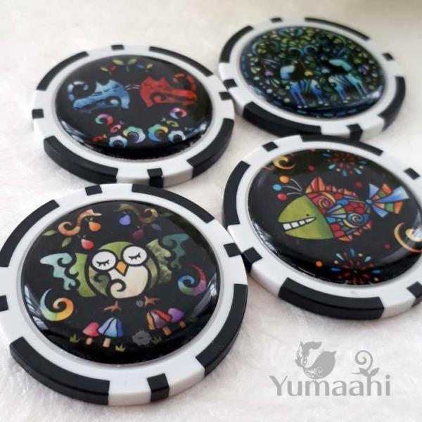 ゴルフマーカー おしゃれ かわいい 動物 猫 魚 鹿 フクロウ カジノチップ コイン マーカー タイ...