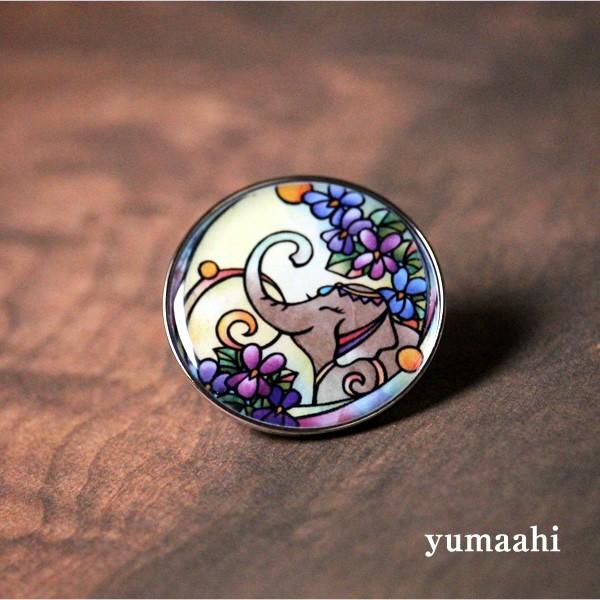 【ぞう・ゾウ・象　雑貨】ピンズ・ピンバッチ「すみれと象さん」