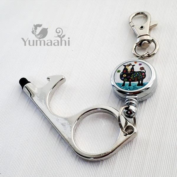 ドアオープナー：そーとこのまま　非接触グッズ　コロナ対策　アシストフック　リール付 キーホルダー　牛...