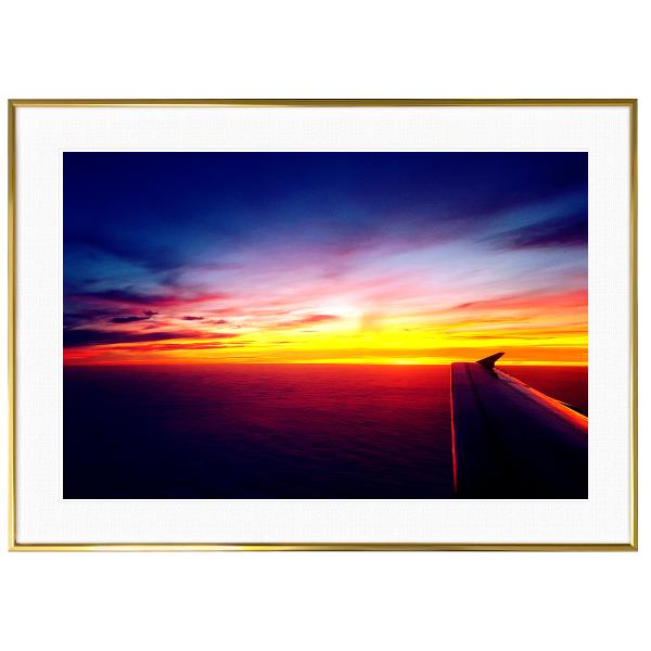 夕日写真 飛行機からの夕焼け インテリアアートポスター額装 S〜Lサイズ AS1645