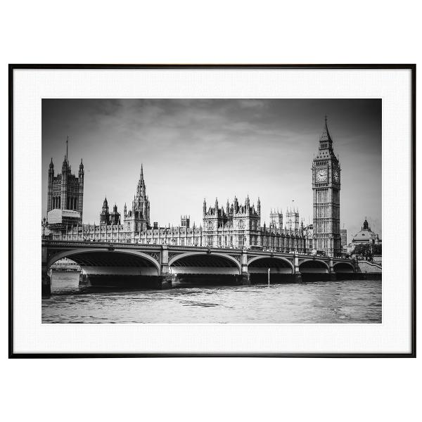 イギリス写真 ロンドン ビッグベンと国会議事堂 インテリア モノクロアートポスター額装 S〜Lサイズ...