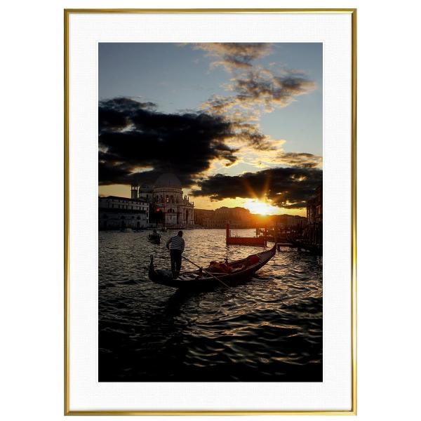 イタリア写真 ヴェネチアの大運河に沈む夕日とゴンドラ インテリアアートポスター額装 S〜Lサイズ A...