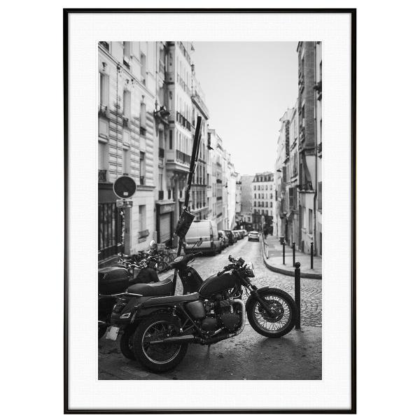 イタリア写真 ローマの駐車されたバイク モノクロアート額装S〜L AS2001