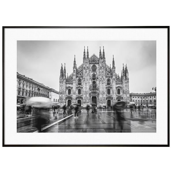 イタリア写真 ミラノ 大聖堂とドゥオーモ広場 モノクロインテリアアート額装S〜L AS2058