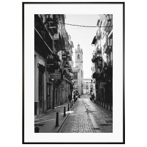 スペイン写真 バレンシア ルサファ通りとエル・ミゲレテの塔 モノクロインテリアアート額装S〜L AS2064