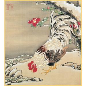 干支色紙 酉年 -雪中雄鶏図- 伊藤若冲筆 / たとう紙・解説付 : 京都