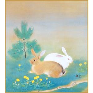 色紙 木賊に兎図 /円山応挙 筆 : 京都からの逸品 アート和風館