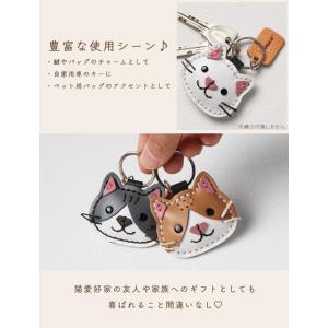本革 キーホルダー ネコ ねこ 猫 三毛猫 チ...の詳細画像2