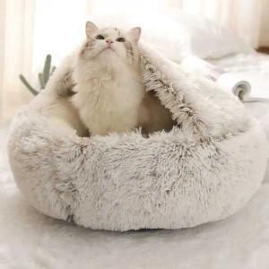2 in 1の猫用ベッド ぬいぐるみ 暖かい犬のベッド 寝袋 ソファクッション 小さな猫の巣｜arucusshop