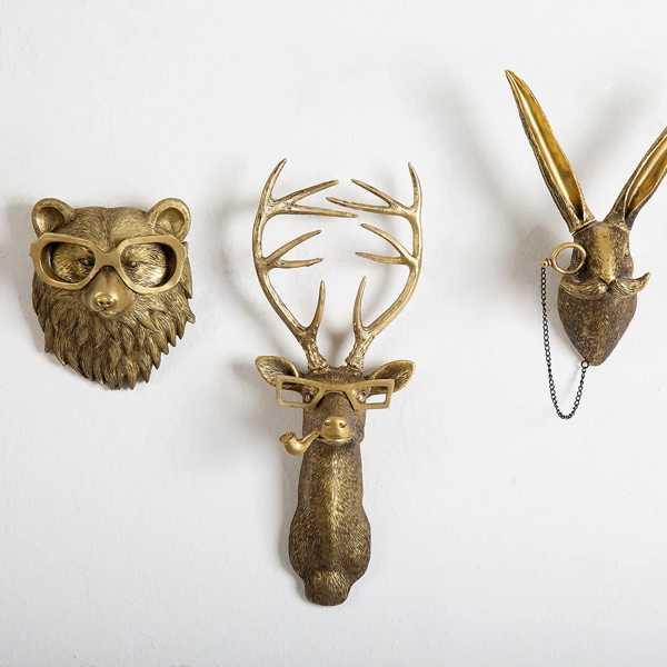 Antique Bronze Animal Head Wall Decoration Deer He...