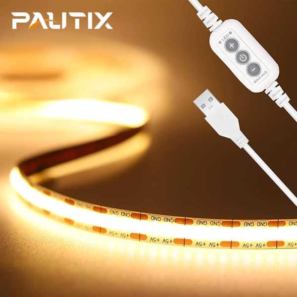 Pautix dc 5v cob ledストリップライトusbミニコントローラと調光対応ソフト柔軟な...