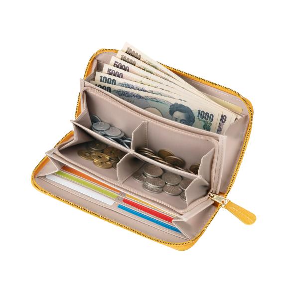 仕分け上手な本格長財布イエロー　ラウンドファスナー　開運縁起財布　金運UP　幸せの黄色財布　風水　レ...