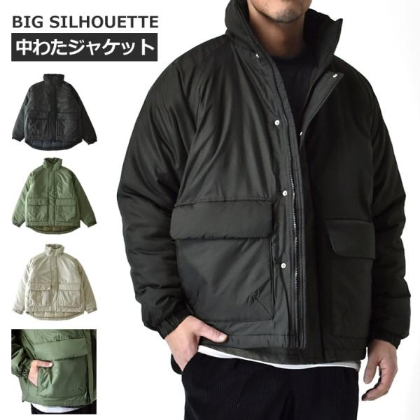 中わたダウンジャケット アウター メンズ ハッピージャケット ビッグシルエット スタンド襟 セール ...