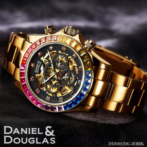 ダニエルアンドダグラス メンズ 腕時計 機械式 自動巻き オートマチック ブランド レインボー ダイ...