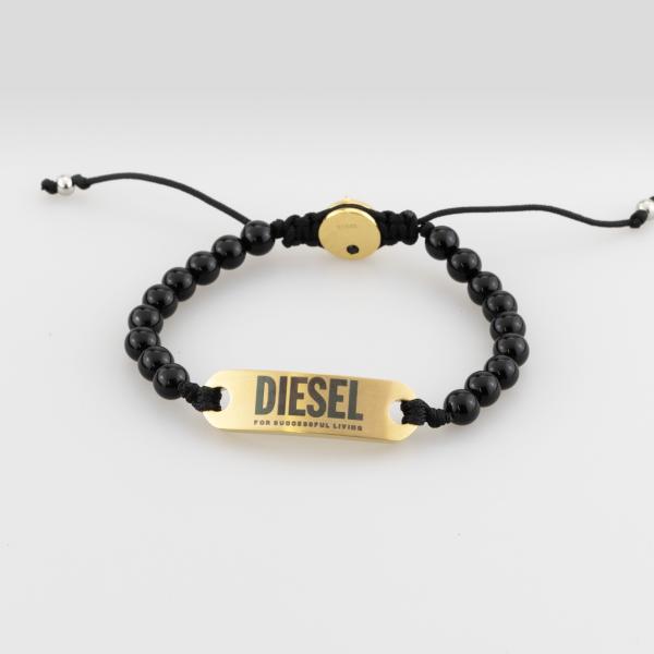 ディーゼル ブレスレット DIESEL メンズ ロゴプレート ブラックゲート ビーズ アクセサリー ...