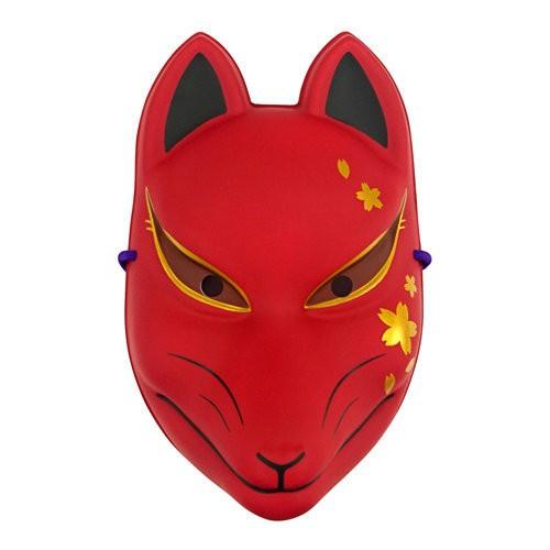 民芸品お面 狐面 桜模様/赤 和柄 和風 マスク 仮面  仮装 変身