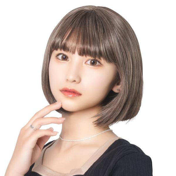 WIGGY RICH ぱっつんボブ アッシュグレージュ ウィッグ 耐熱ファイバー インスタ映え 推し