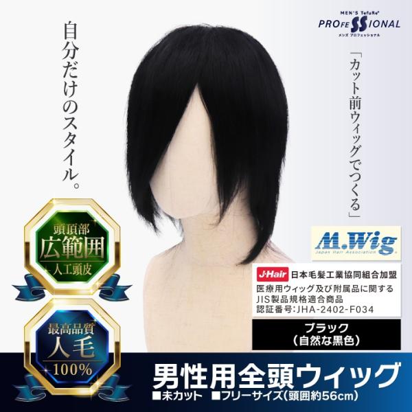 メンズ ルウィッグ MY-203 男性用ウィッグ カット前ウィッグ ブラック（自然な黒色）TefuR...