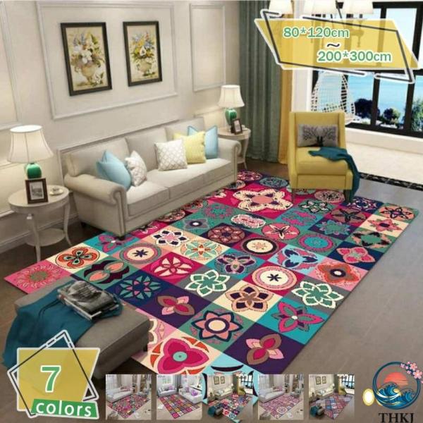 モダンラグ エスニックデザイン カラフルなネイティブパターン 青 赤 黒 茶色 リビングルーム 部屋...