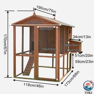 巣箱付きの大型木製鶏小屋 傾斜路付きワイヤーフ...の詳細画像1