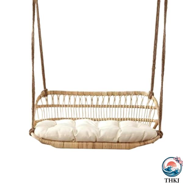 籐ハンギングバスケットチェア屋内スイング座って、横たわって両用ハンギングチェアスイングチェアロープチ...
