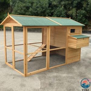 木製ウサギ小屋、スロープラン付き屋外ウサギケージ、ウサギ、モルモット、ニワトリ用の防水アスファルト屋根の養鶏ケージ
