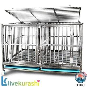 犬小屋 犬用ケージ ブレーキ付ヘビーデューティメタル犬小屋ペットケージステンレススチール製の大型クレートガーデントレーニングダブ 使いやすい