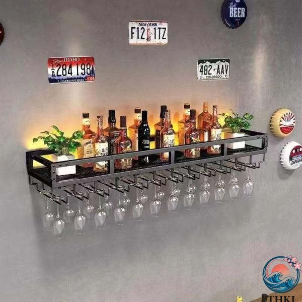 壁掛け酒棚 (60/80/100cm) 鉄製×中空デザイン ウイスキー・ワイン収納 防錆加工 カップ...