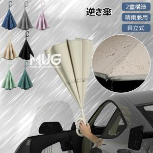 逆さ傘 長傘 晴雨兼用傘 自動開閉 ワンタッチ 逆さま傘 自立式 2 重構造 雨具 長柄傘 濡らさない 車用傘 軽量 おしゃれ 超撥水 耐風 二重傘 C 型 ハンドル UV カ