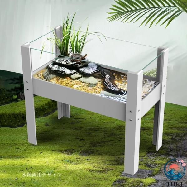 木製飼育ケージ 亀 水槽 大きい 透明 カメの生息地天然松 高精細ガラス 360° 万能ホイール動く...