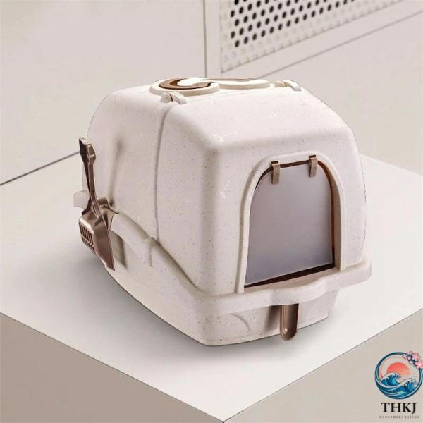 猫用トイレ本体 大型 フルカバー 猫トイレ 茶色 2way出入り方法 上から ふた付き 大きいサイズ...