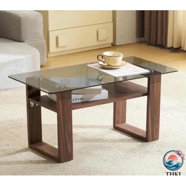 ガラステーブル ローテーブル  コーヒーテーブル 幅80x奥40x高さ38.5cm 収納棚付き 口字...